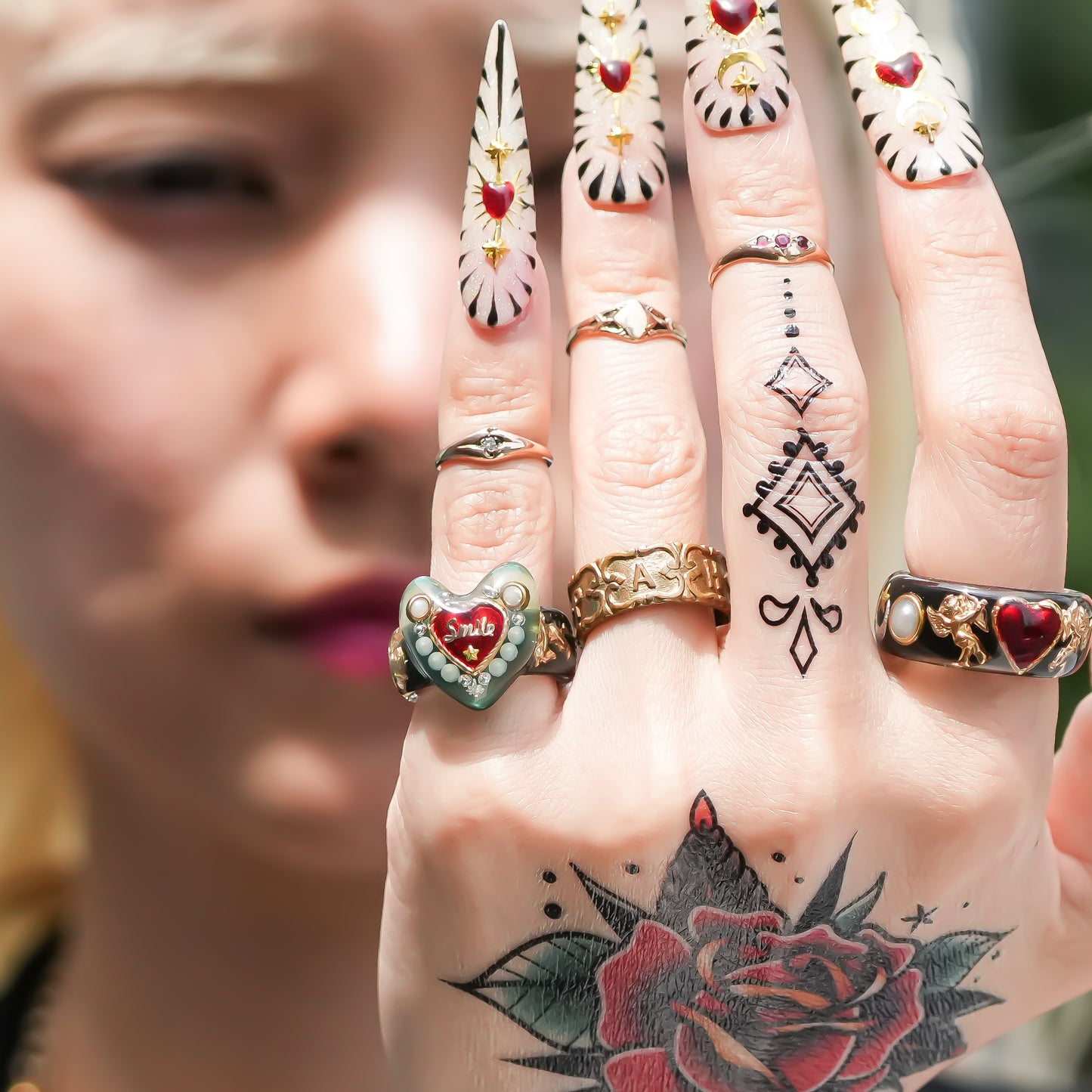 LOVE SMILE RING / HEART / GREEN × BLACK / #6