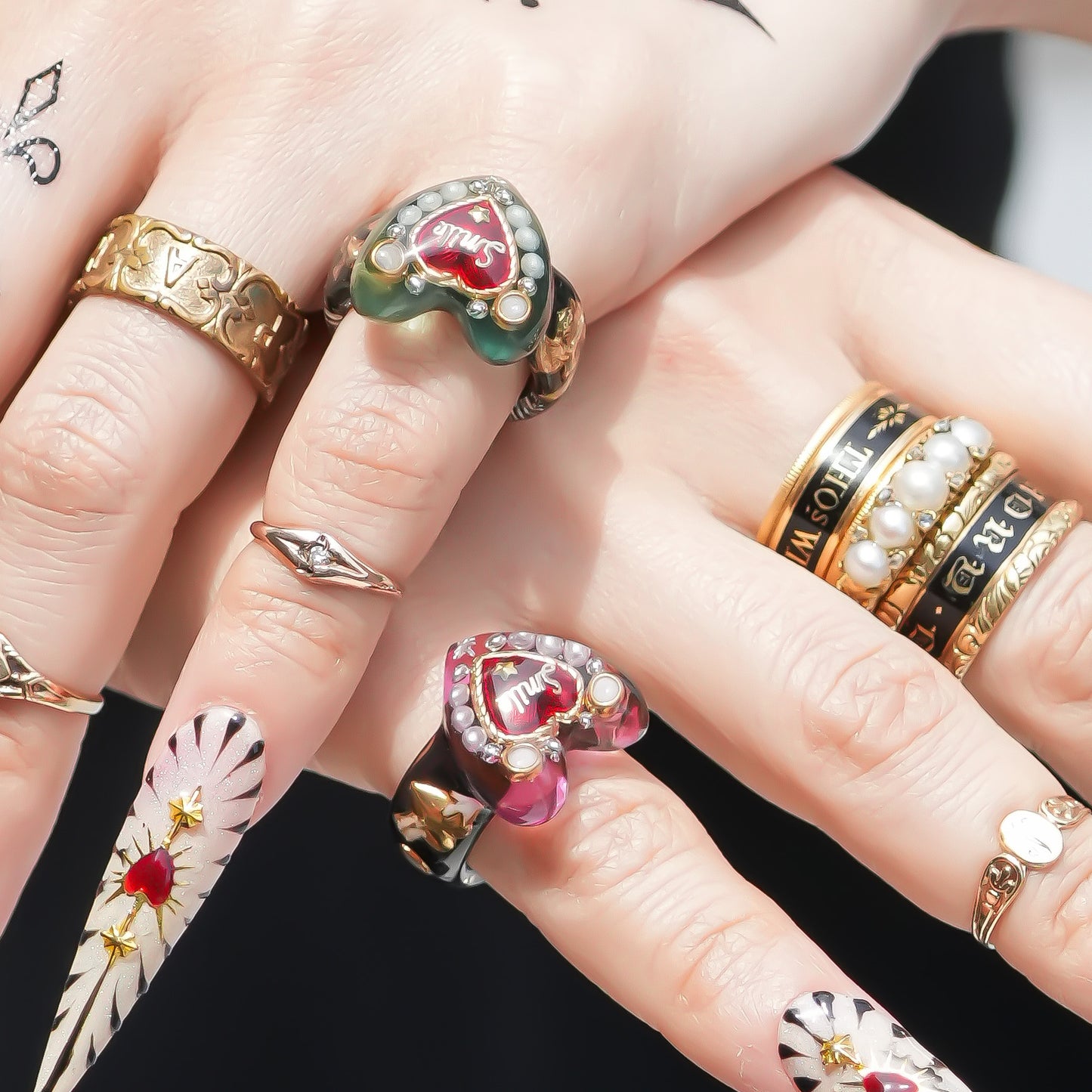 LOVE SMILE RING / HEART / GREEN × BLACK / #6