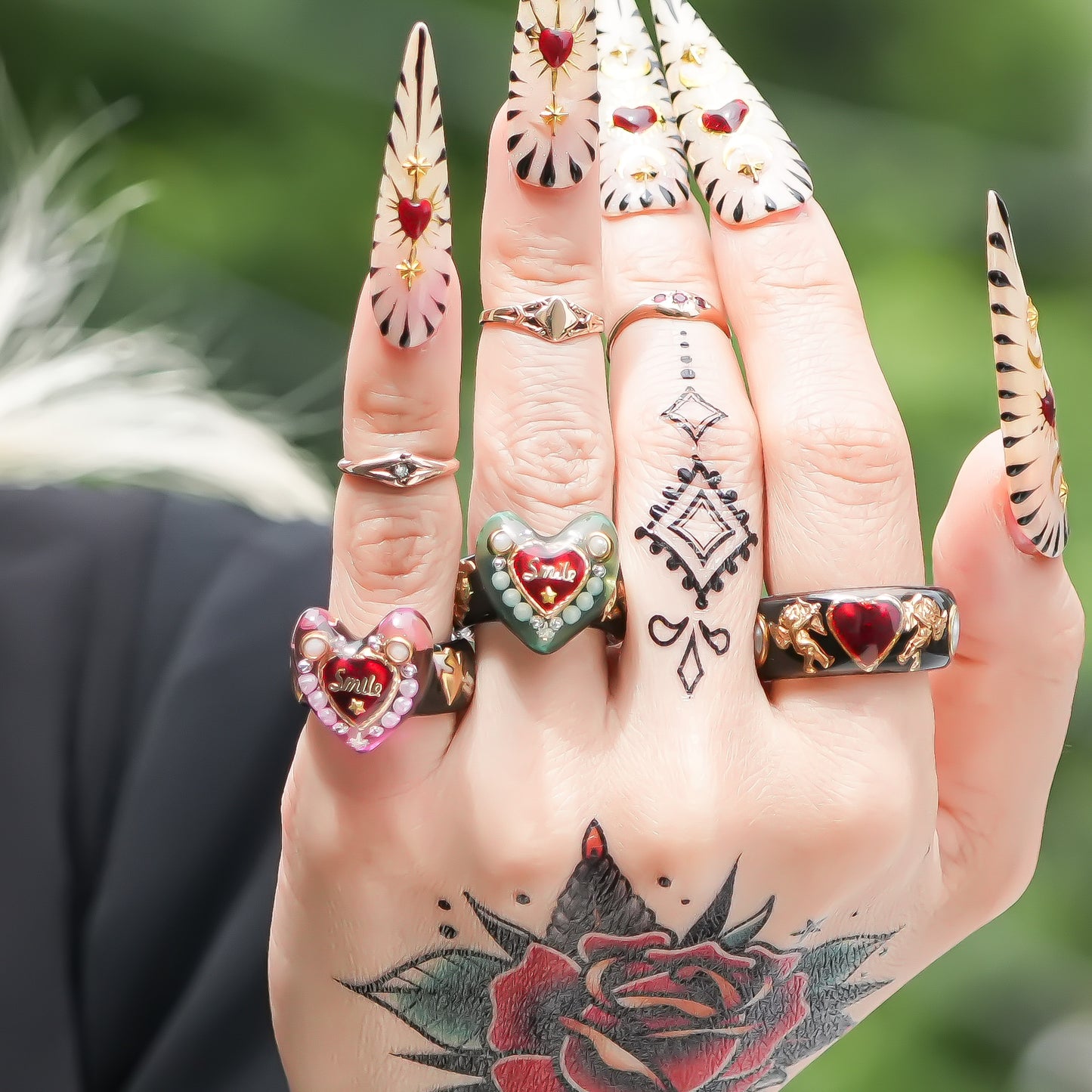 LOVE SMILE RING / HEART / GREEN × BLACK / #6