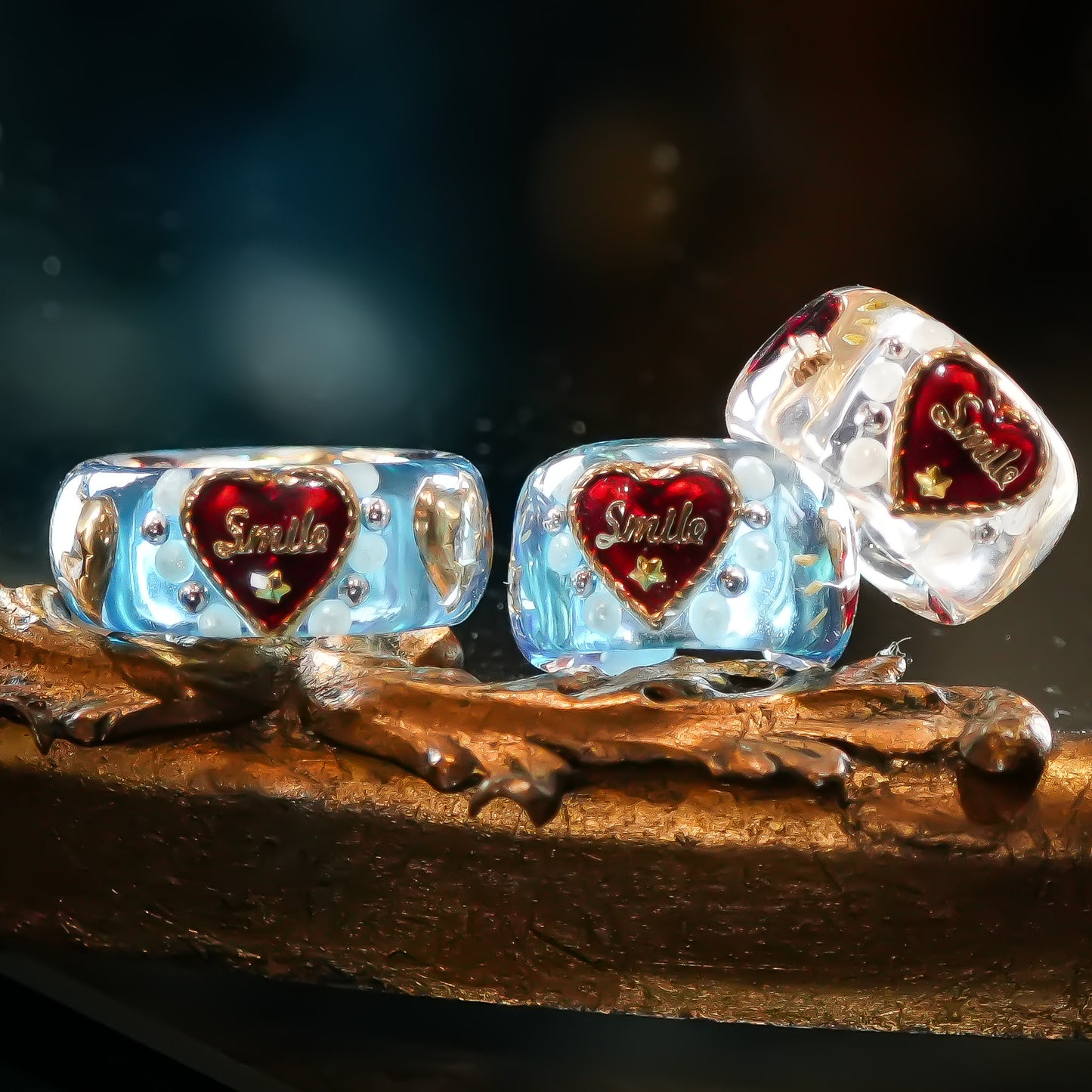 LOVE SMILE RING / BAND / HEART / BLUE / #3