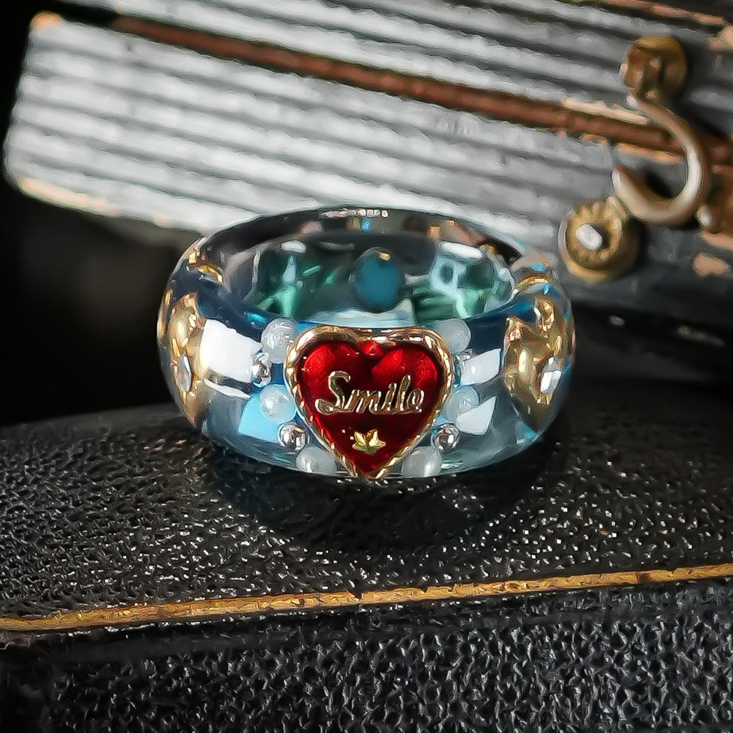 LOVE SMILE RING / BAND / HEART / BLUE / #3
