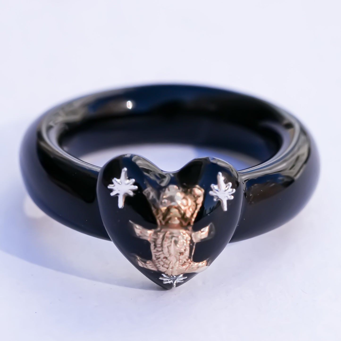 Bear Small Heart Ring - Black / #9 #12 #17