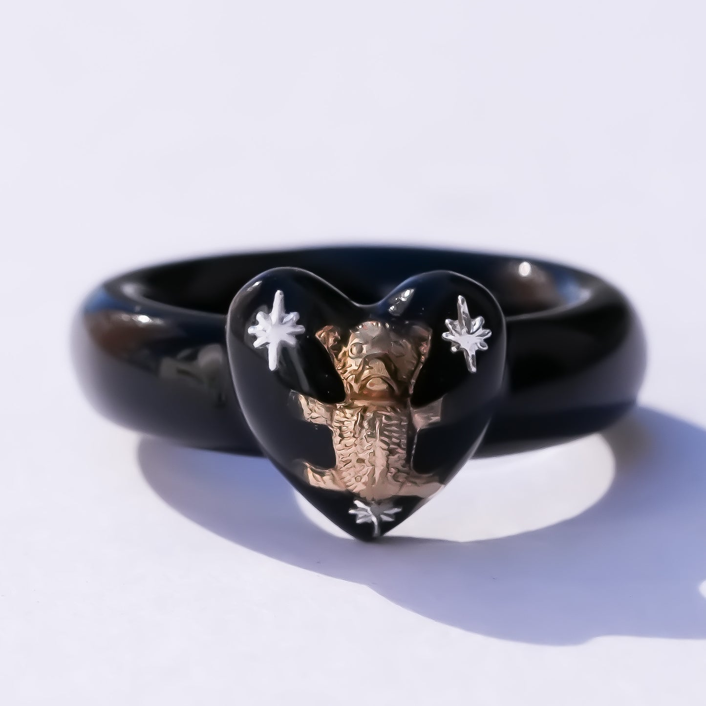 Bear Small Heart Ring - Black / #9 #12 #17