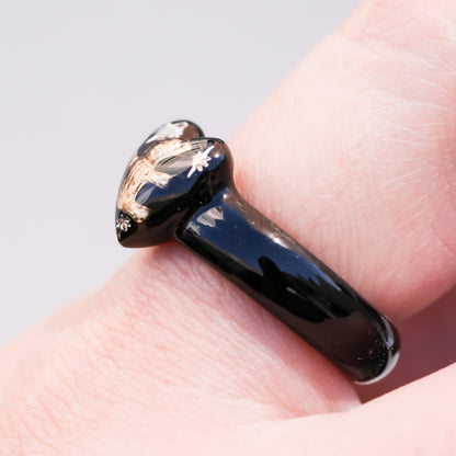 Bear Small Heart Ring - Black / #9 #12 #17