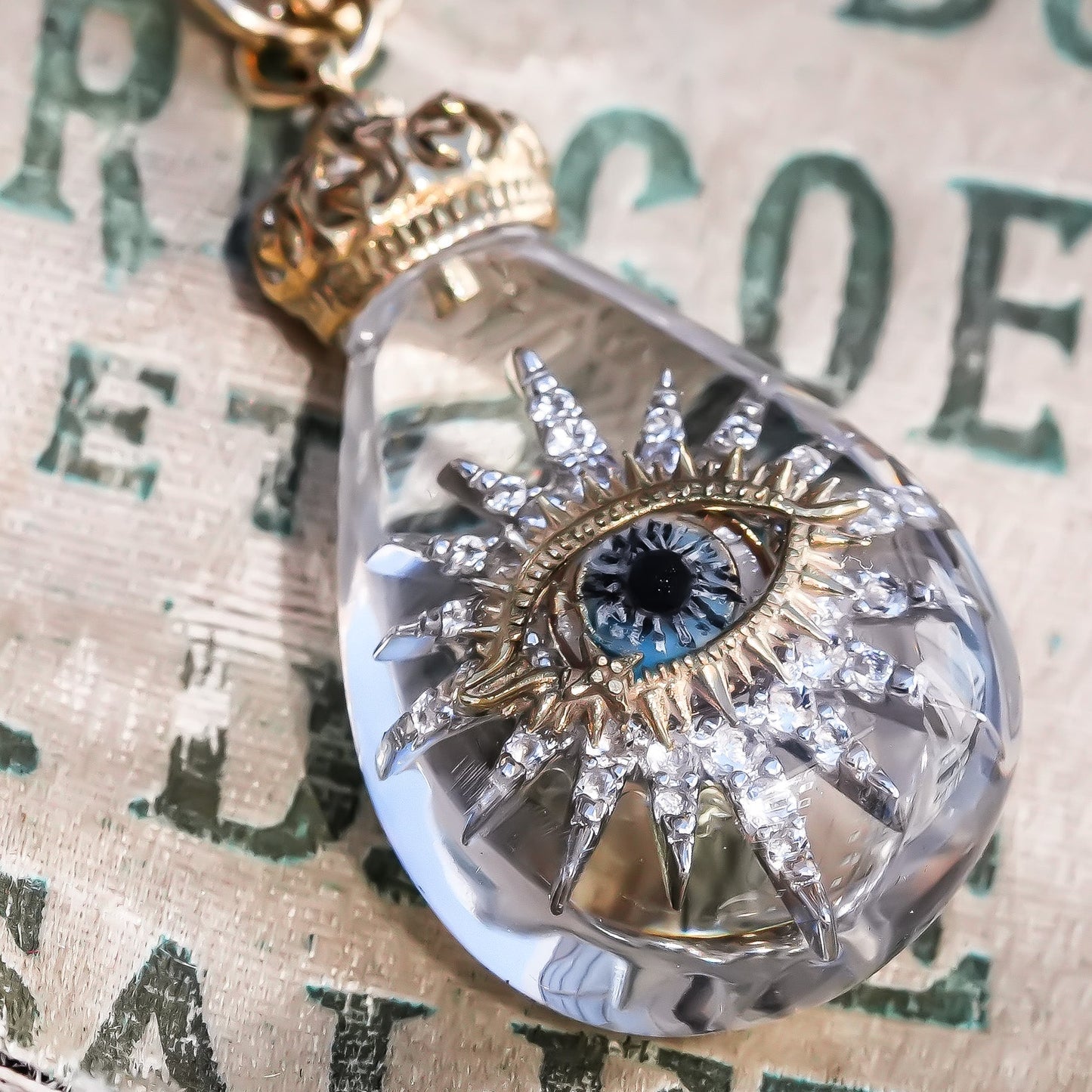 Celestial eye teardrop necklace - clear × gold