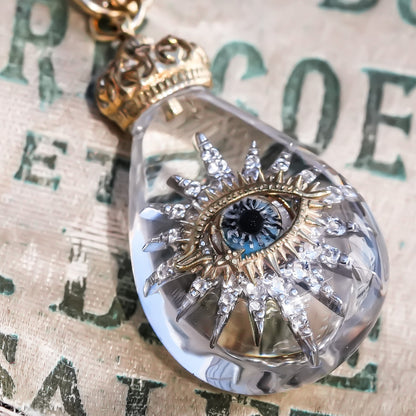 Celestial eye teardrop necklace - clear × gold