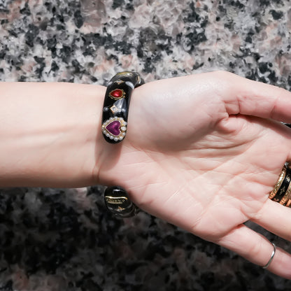 Mystic eye heart bracelet - black × smoky pink