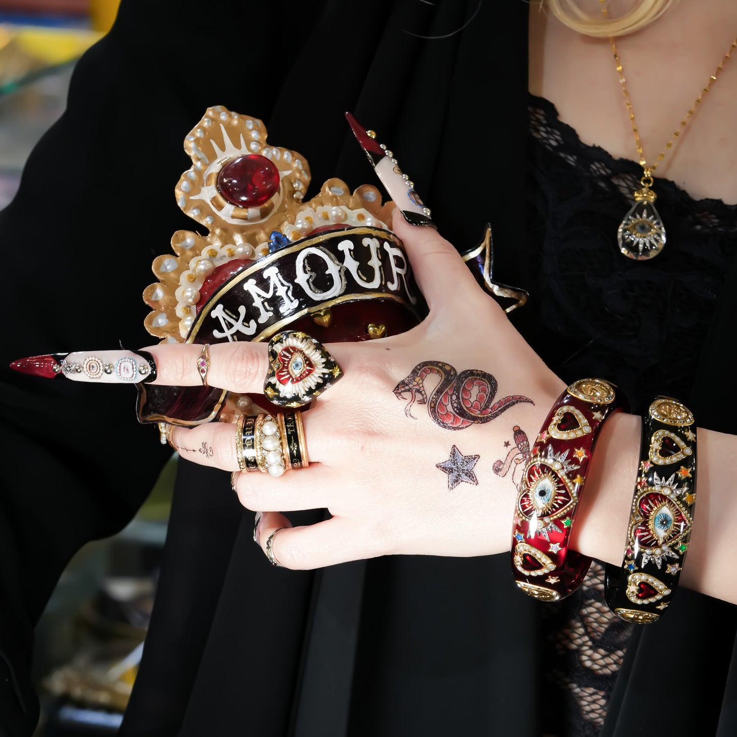 Sacred eye heart bracelet - red × rainbow