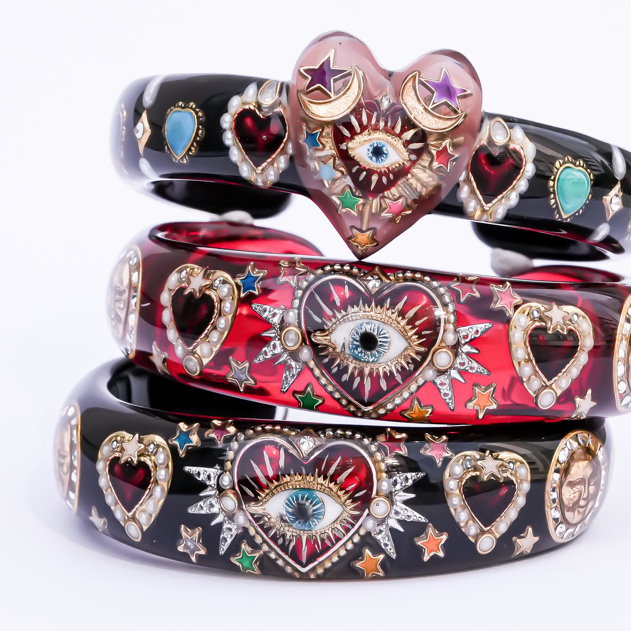 Mystic eye heart bracelet - black × smoky pink – RUKA