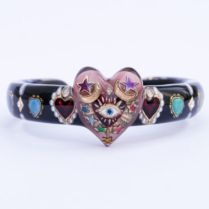 Mystic eye heart bracelet - black × smoky pink