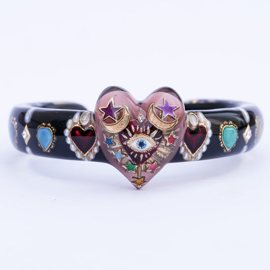 Mystic eye heart bracelet - black × smoky pink