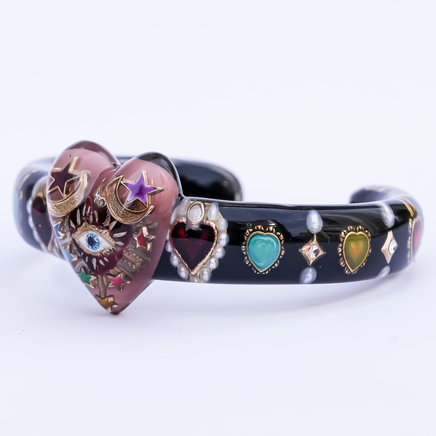 Mystic eye heart bracelet - black × smoky pink