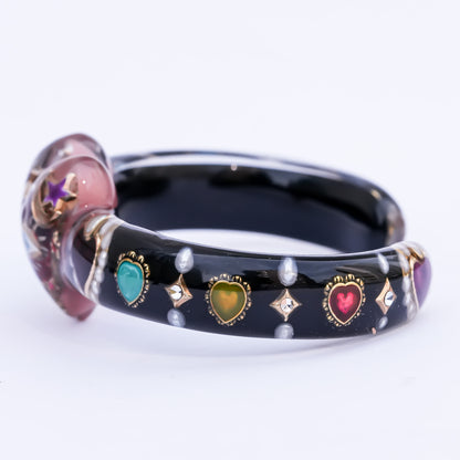 Mystic eye heart bracelet - black × smoky pink
