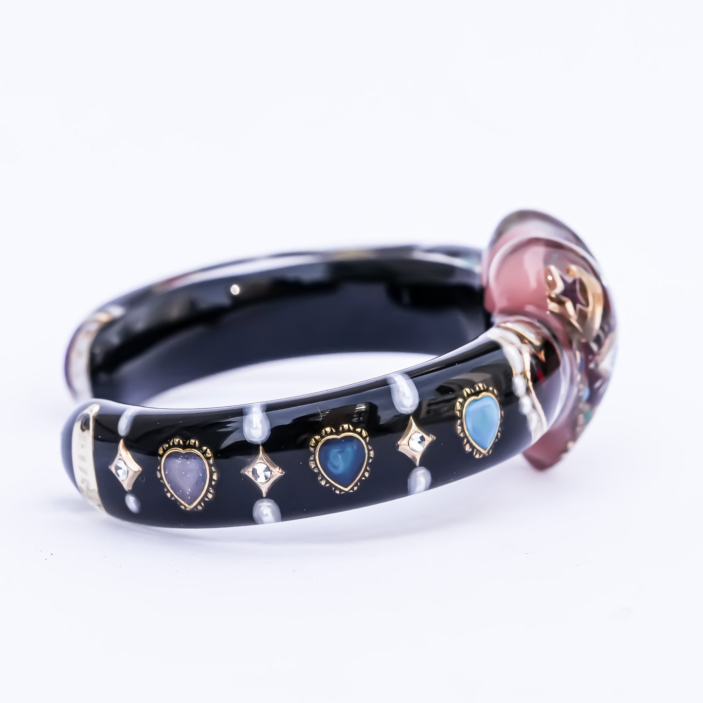 Mystic eye heart bracelet - black × smoky pink