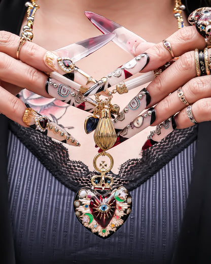 Sacred Heart Eye Necklace - Black × Red × Rainbow / Medium