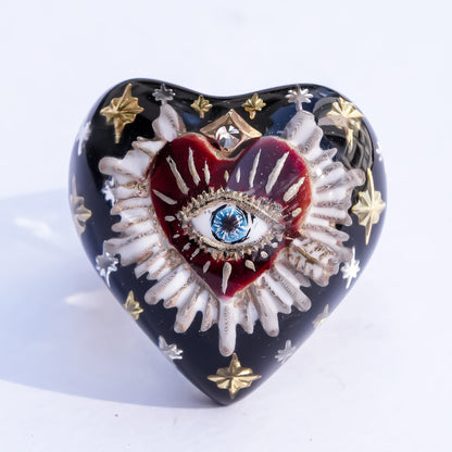 Mystic rainbow star heart ring - black × multicolor / ＃10