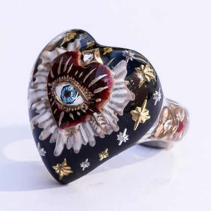 Mystic rainbow star heart ring - black × multicolor / ＃10