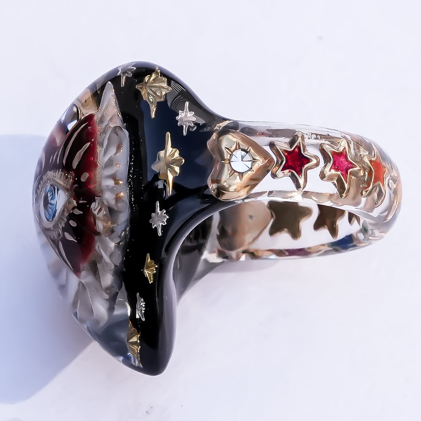 Mystic rainbow star heart ring - black × multicolor / ＃10