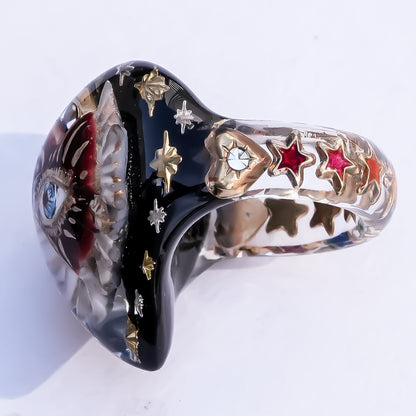 Mystic rainbow star heart ring - black × multicolor / ＃10