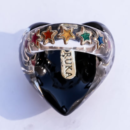 Mystic rainbow star heart ring - black × multicolor / ＃10