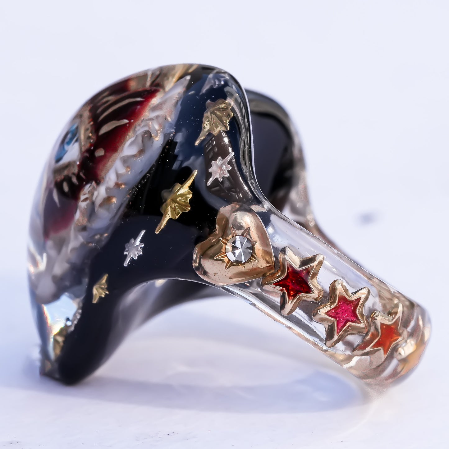 Mystic rainbow star heart ring - black × multicolor / ＃10