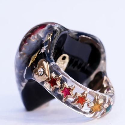 Mystic rainbow star heart ring - black × multicolor / ＃10
