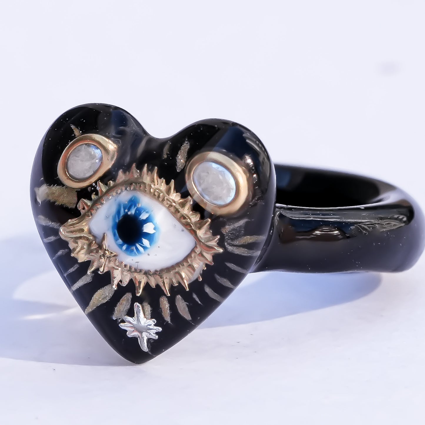 Sacred eye heart ring - black × pearl / ＃11