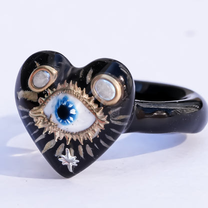 Sacred eye heart ring - black × pearl / ＃11
