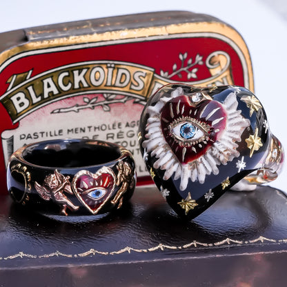 Mystic rainbow star heart ring - black × multicolor / ＃10