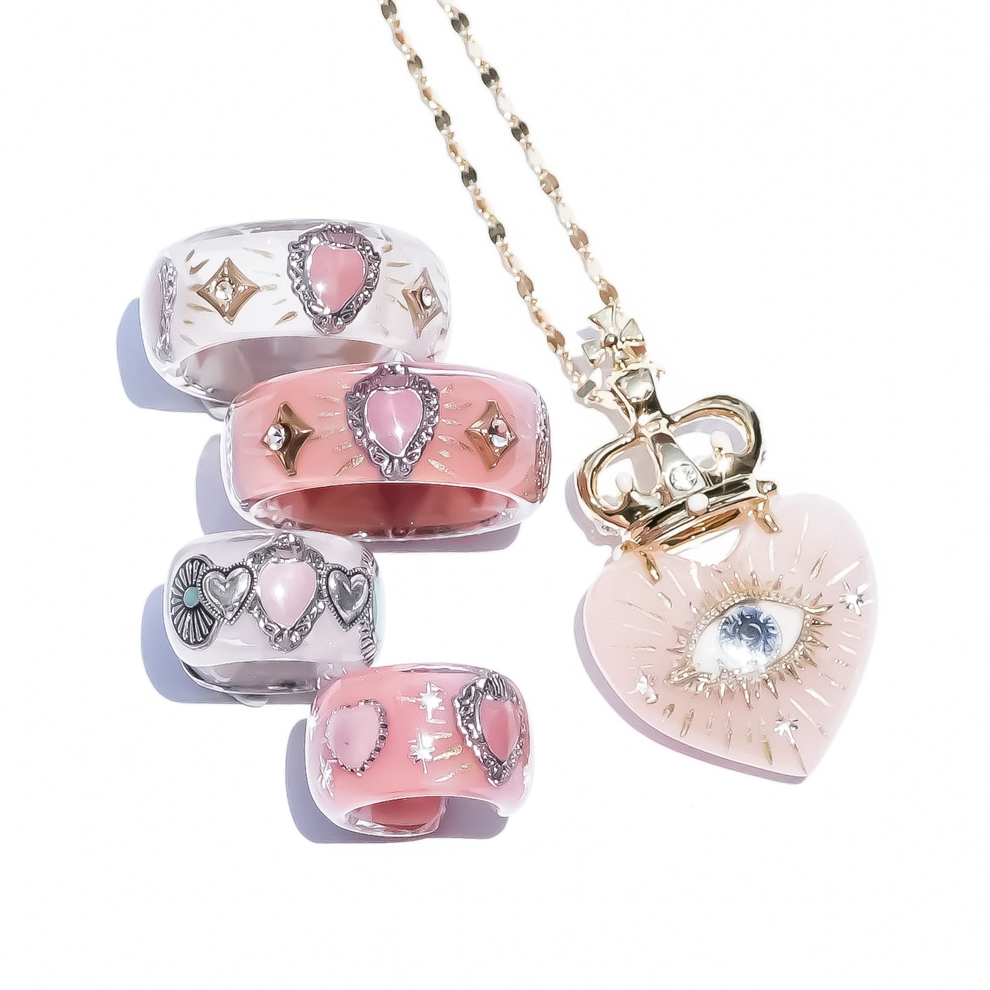 LOVE NECKLACE / EYE / HEART / CROWN / SMOKY PINK