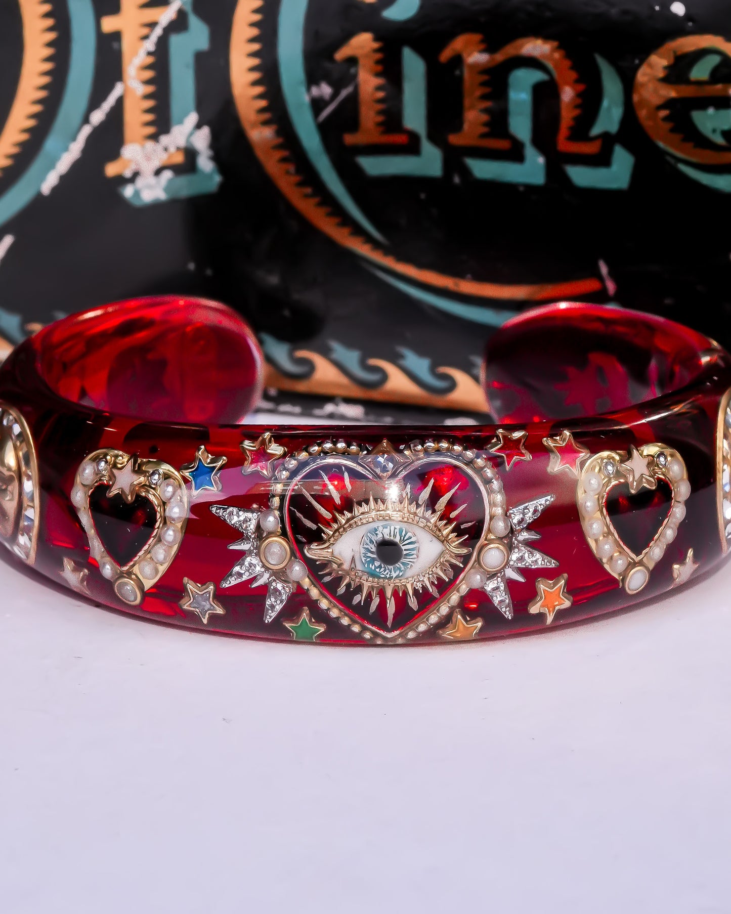 Sacred eye heart bracelet - red × rainbow