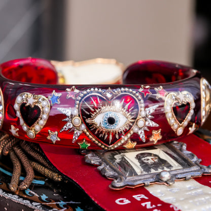 Sacred eye heart bracelet - red × rainbow