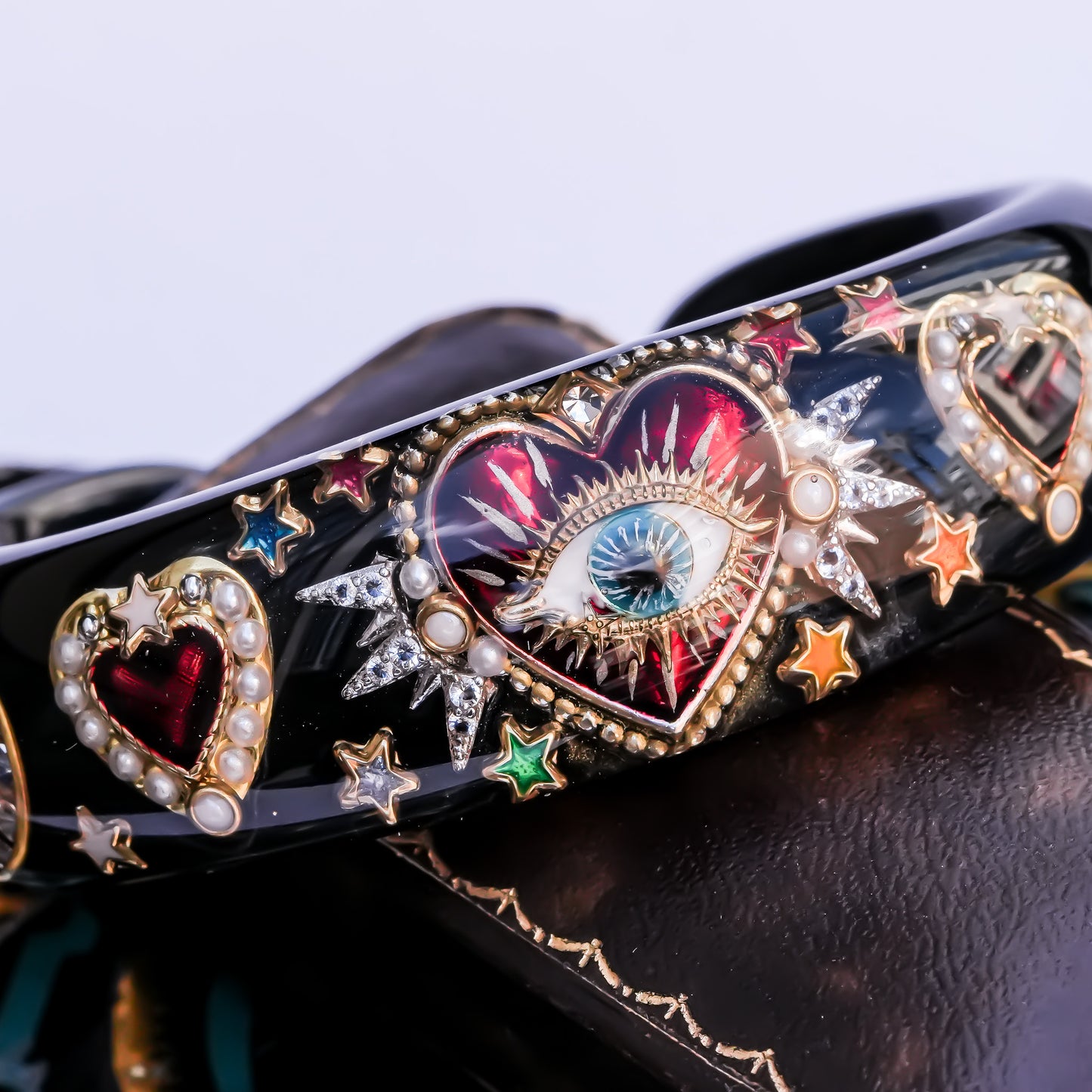 Sacred eye heart bracelet - black × rainbow