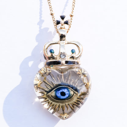 Mystic royal eye heart necklace - clear × gold