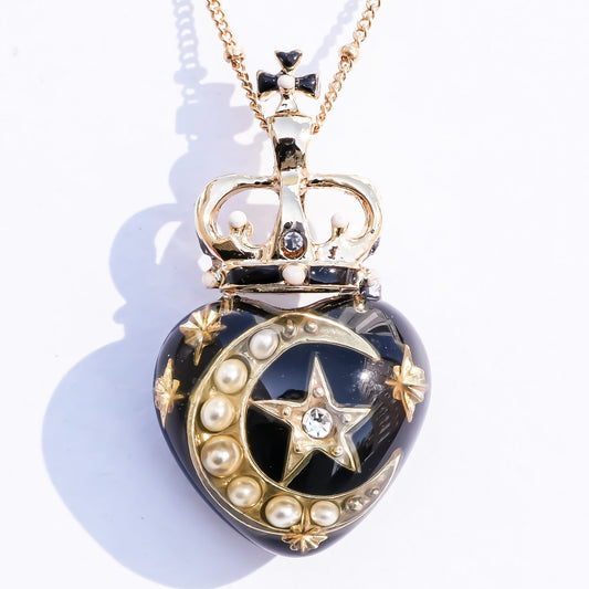 Royal moon star heart necklace - black × gold