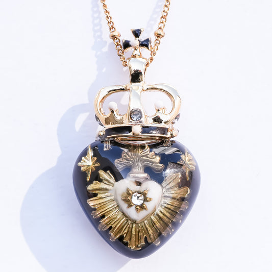 Royal sacred heart necklace - black × gold