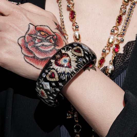 Sacred heart eye bracelet - Black×Red / Medium