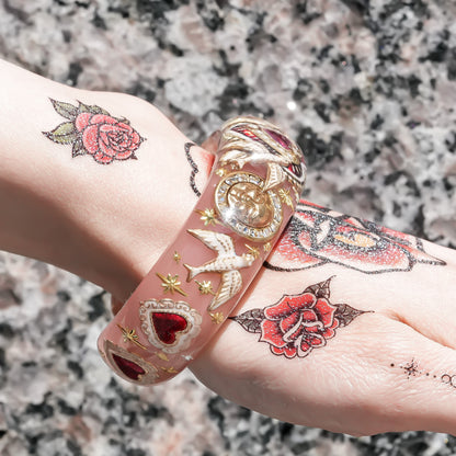 Lucky swallow heart bracelet – Smoky pink×Red