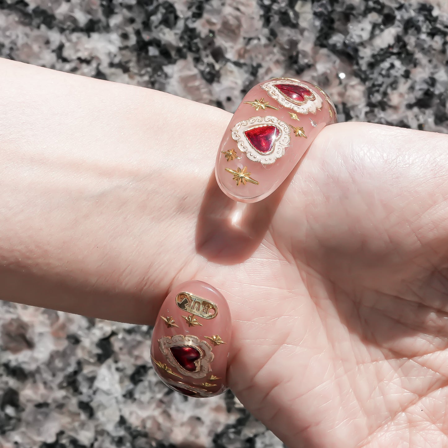 Lucky swallow heart bracelet – Smoky pink×Red