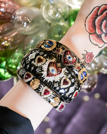 Heart of destiny bracelet with eye & horseshoe – Black×Red