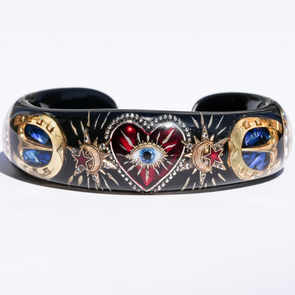 Heart of destiny bracelet with eye & horseshoe – Black×Red