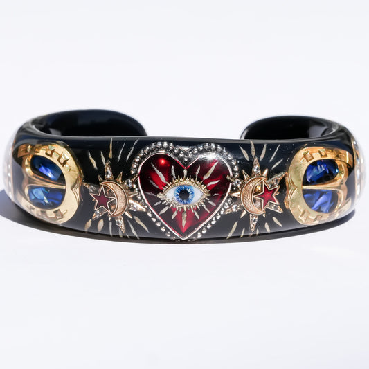 Heart of destiny bracelet with eye & horseshoe – Black×Red