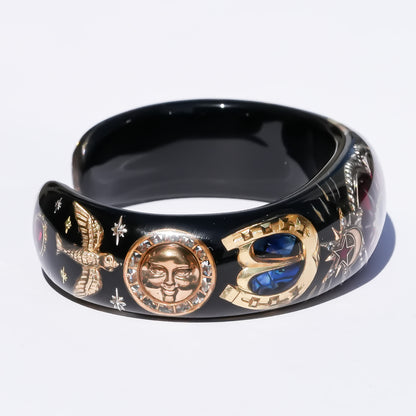 Heart of destiny bracelet with eye & horseshoe – Black×Red