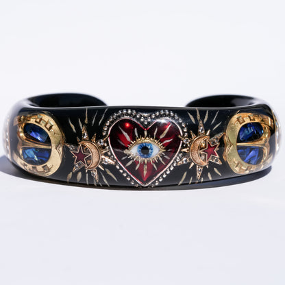 Heart of destiny bracelet with eye & horseshoe – Black×Red