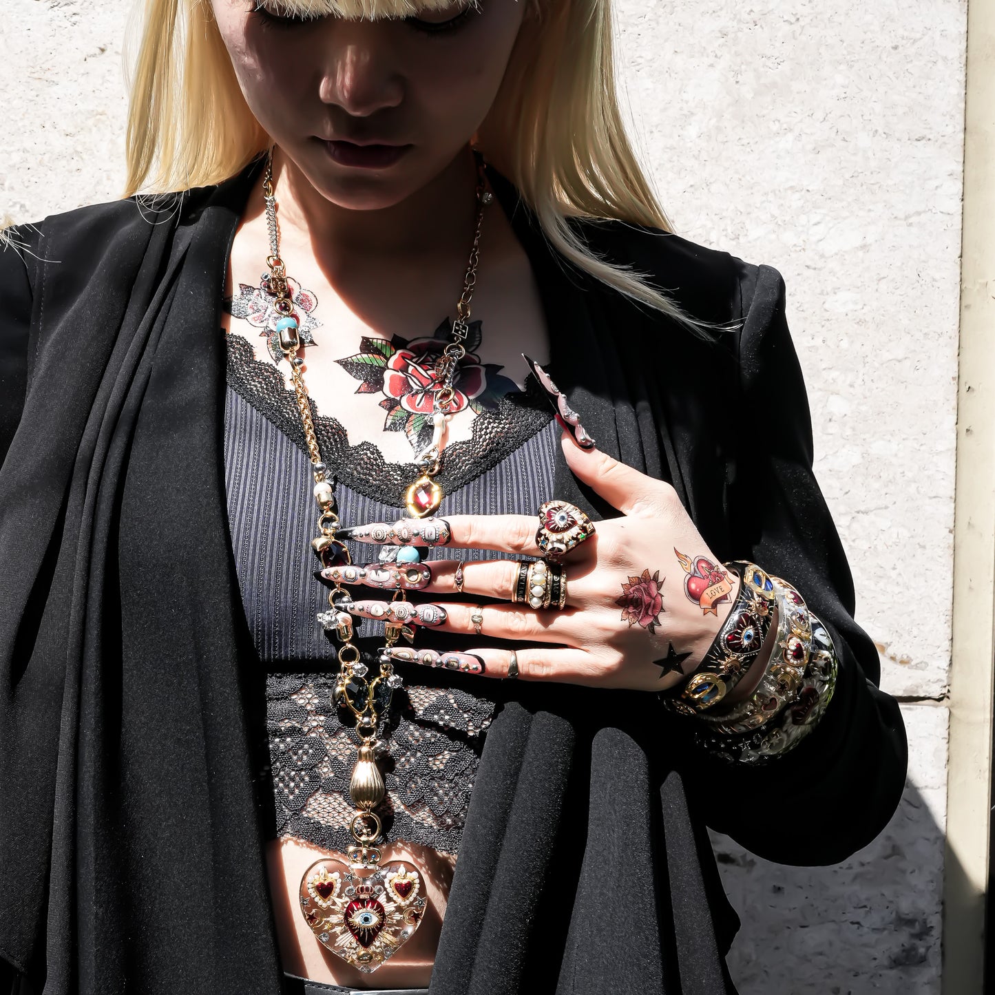 Sacred Heart Eye Necklace - Clear × Red Majesty / Large