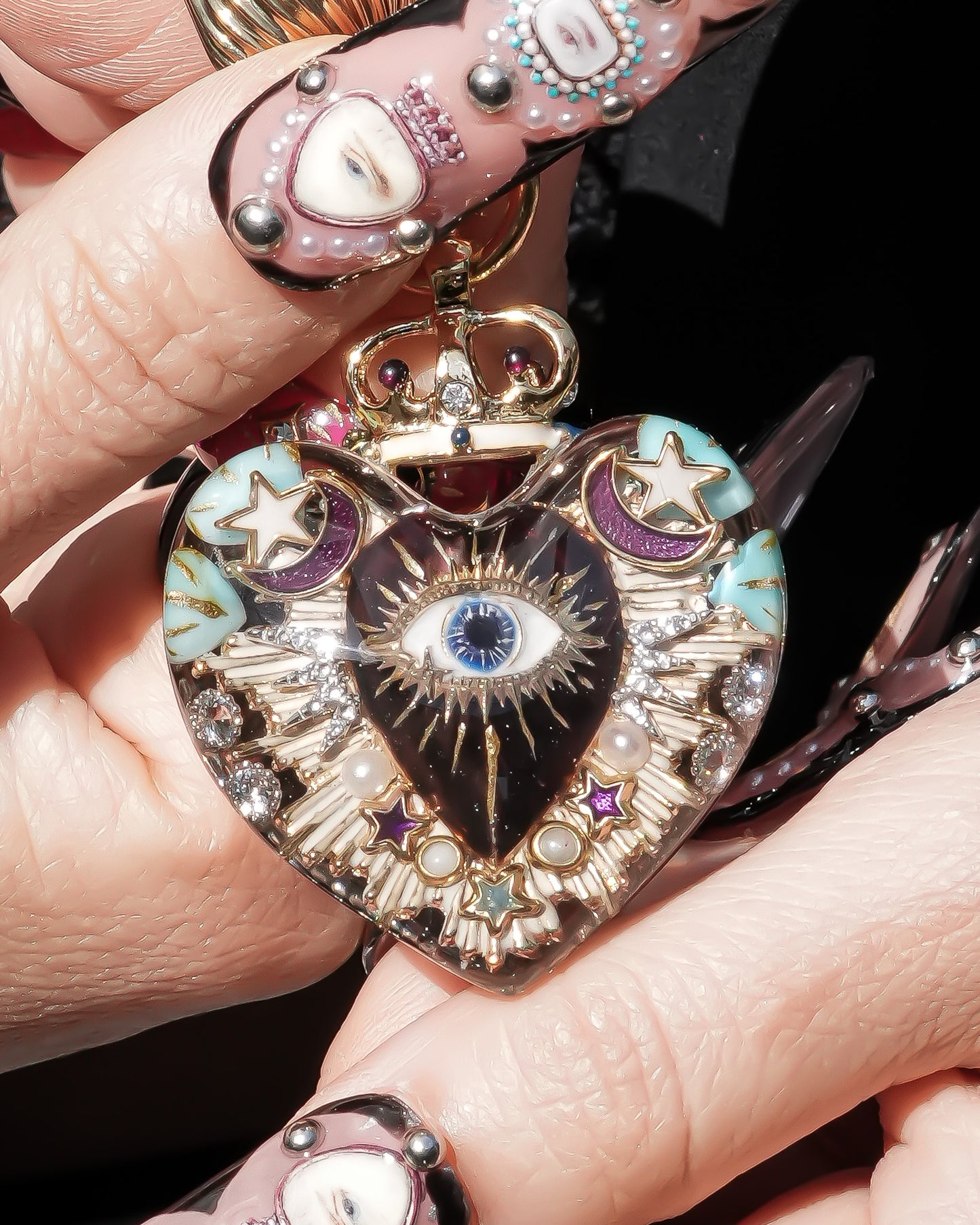 Sacred Heart Eye Necklace - Clear × Purple Mystic / Medium