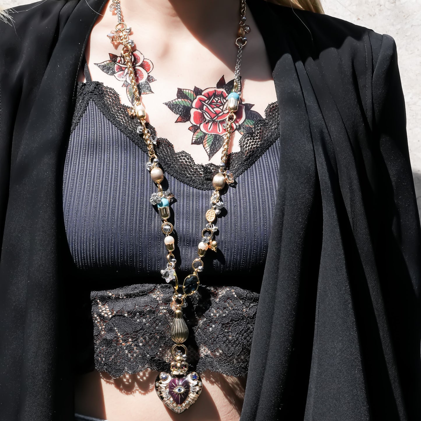 Sacred Heart Eye Necklace - Black × Purple Mystic / Medium