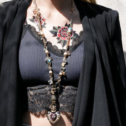 Sacred Heart Eye Necklace - Black × Purple Mystic / Medium