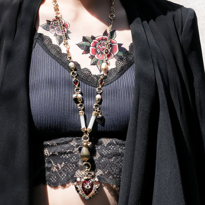 Sacred Heart Eye Necklace - Black × Red Radiant × Rainbow / Medium