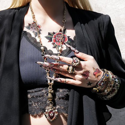 Sacred Heart Eye Necklace - Black × Red Radiant × Rainbow / Medium